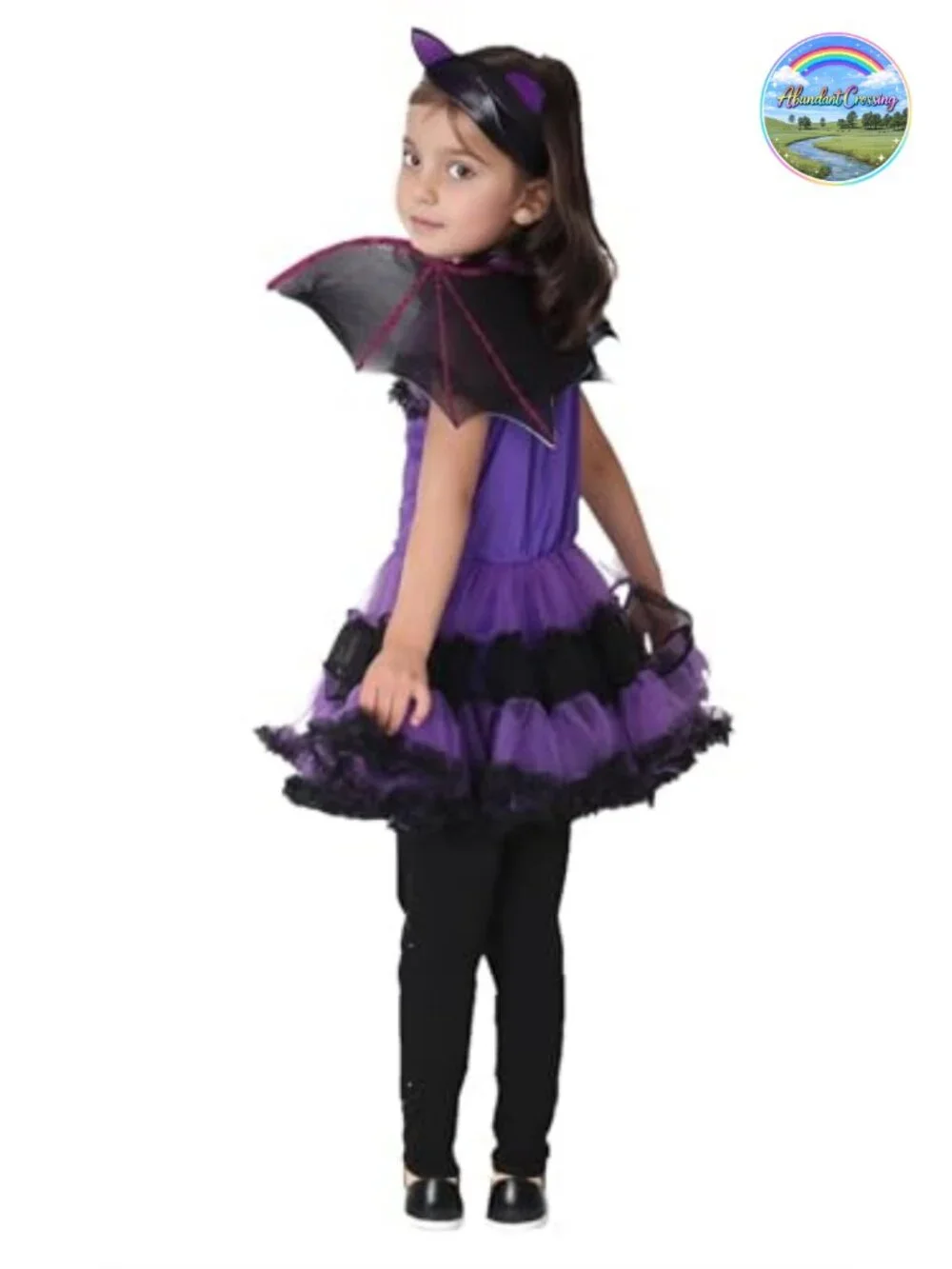 Girls Bat Vampire Halloween Costume Set with Dress Headband Wings